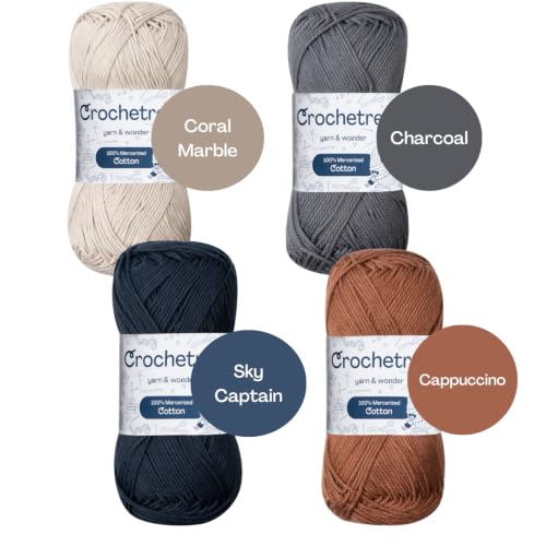 Premium Mercerized Cotton Yarn for Crochet & Knitting – Fingering Weight 4-Ply, 50g (1.76 oz) / 125 m (136 yds), High-Gloss, Anti-Splitting, Fade-Resistant Cotton (Dark Nature) - color: Dark Nature