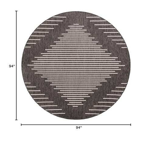 Unique Loom Outdoor Modern Collection Area Rug - Tambor (7' 10" Round, Charcoal Gray/ Ivory) - color: Charcoal Gray/Ivory, size: 7'10" (Round)