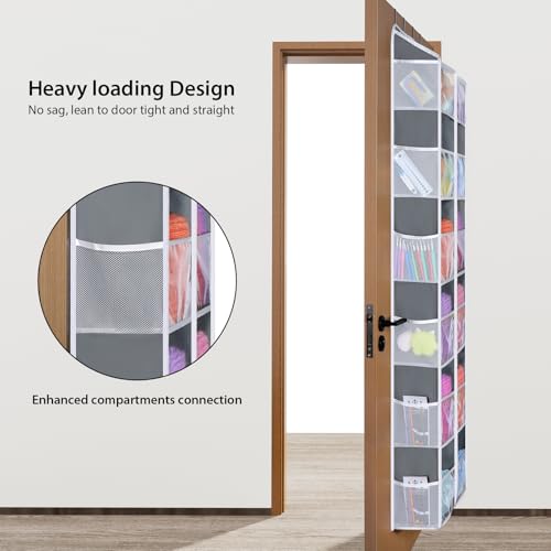 Univivi Hanging Yarn Storage Organizer with Side Pockets, 6 Tiers, Grey | 12 Clear Compartments, 12 Mesh Side Pockets, Large Capacity Over the Door Yarn Organizer for Crochet Storage - color: Grey, size: 6 LAYER