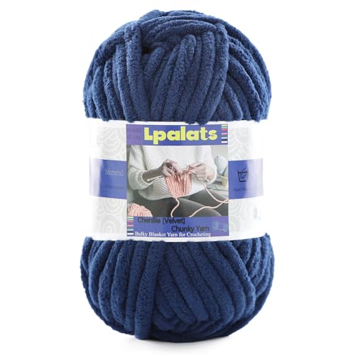 #6 Super Bulky Blanket Navy Blue Yarn - Chunky Chenille Yarn for Crocheting | Baby Blanket Yarn (Each 3.5oz/100g, 71yds/65m) - Polyester - Thick Plush Fluffy Yarn for Crochet Amigurumi Blankets - color: Tanned Green