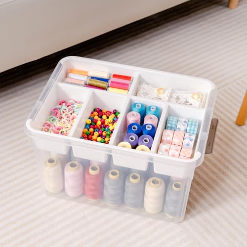 Citylife 32QT 2Packs Clear Craft Organizers and Storage Box with Tray | Stackable Art Supply Organizer Storage Bins with Lids for Beads, Markers, Sewing, Tools, Clothes, Files, Office Supplies - size: 32 Qt- 2 Pack