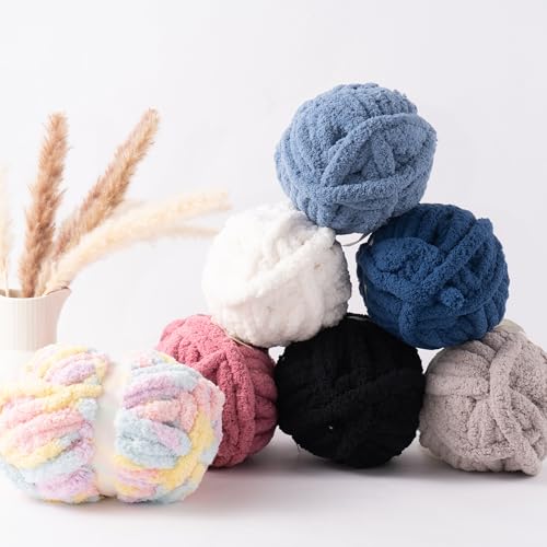 White Jumbo Chunky Chenille Yarn for Crocheting, Thick Plush Yarn for Hand Knitting Blankets, Super Soft Bulky Yarn for DIY Projects, 2 Jumbo Pack - color: white