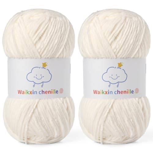 Skinny Chenille Yarn for Crocheting,Baby Yarn for Crocheting Soft,2 Pack 3.5 oz/218.7 yds Fingering Weight Velvet Yarn,Fluffy Amigurumi Yarn for Baby Blankets/Clothes&Crafts(2 Milky White) - color: [2 Milky White]