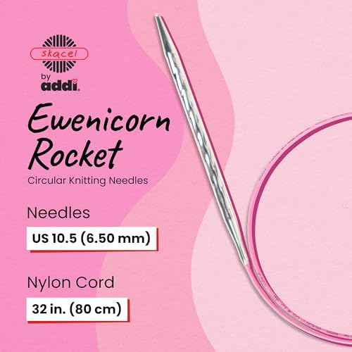 skacel by addi Ewenicorn Rocket Circular Knitting Needles, Fixed 32 Inch (80 cm) White Chrome Plated Brass Tips with Flexible Nylon Cord, 6.5 mm (US Size 10.5) - size: 6.50 mm