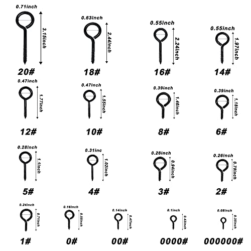 1000Pcs Screw Eyes Assortment Kit Black Screw Eye Hooks Eye Bolts Metal Eye Pins Zinc Plated Eyelet Screw Loops for Hanging Sign, Wind Chime, Jewelry Making 17 Sizes Mini to Large - color: Black, size: 1000PCS