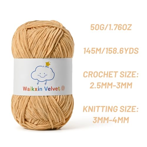 2 Pack Fluffy Chenille Yarn for Crocheting, Baby Yarn for Crocheting Soft, 100g/3.5oz Velvet Amigurumi Yarn, Fingering Weight Yarns for Crocheting Baby Blankets、DIY Craft.(2 Khaki) - color: [2 Khaki]