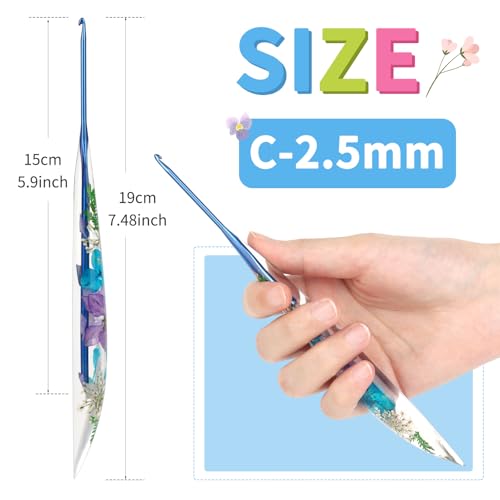 Coopay Crochet Hook, 2.5mm Ergonomic Crochet Hook with Floral Plastic Grips | Long Crochet Needles for Crocheting,Stylish and Unique, Ideal for Crocheting Blankets, Dolls, Shawls, Hats, Scarves (C-2.5mm) - size: C-2.5mm