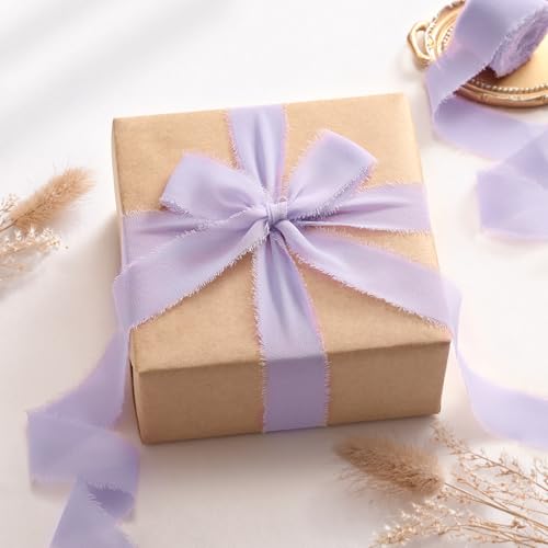 DORIS HOME Handmade Frayed Fringe Chiffon Ribbon 1" x 21Yd Light Purple | Fabric Ribbon, For Flower Bouquet/Gift Wrapping/Wedding Invitations/Party Decorations - color: Light Purple