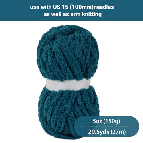 Hombys Indigo Chunky Chenille Yarn for Hand Knitting & Crocheting - Super Bulky Big Yarn for Chunky Blanket - color: Indigo