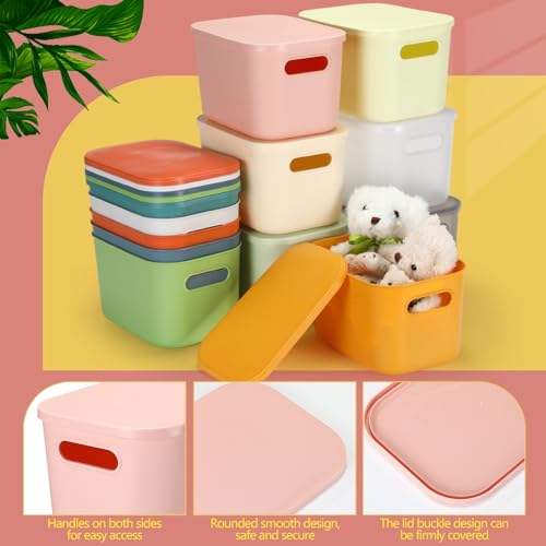 Thyle 12 Pack Classic Color Storage Bins with Lids for Classroom | Stackable with Handles and Labels, Organizer for Toy Craft Classroom Storage, Shelf Bedroom Organizing, 10x7x6 Inch - color: Classic Color
