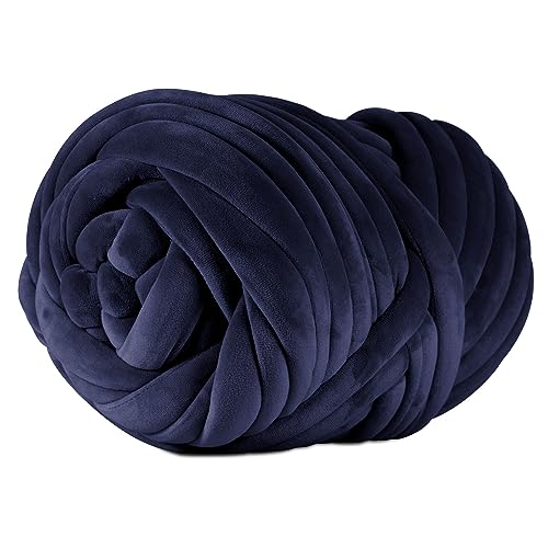 Super Soft Velvet Bulky Yarn, Navy Blue, 2.2 LBS, 36 Yards | Hand Knitting Blanket, Arm Knitting, Chunky Braided Knot Throw Blanket, Weave Craft Crochet, For Pillows, Handbag, DIY - color: Navy Blue (Velvet)