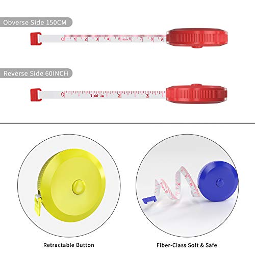 DiCUNO 3-Pack Soft Retractable Measuring Tape, 60-Inch 1.5 Meter, 3 Colors | Measuring Tape for Pocket, Body Tailor Sewing Craft Cloth Tape Measure, Color: Red/Yellow/Blue - color: 3 Colors (Red/Blue/Yellow)