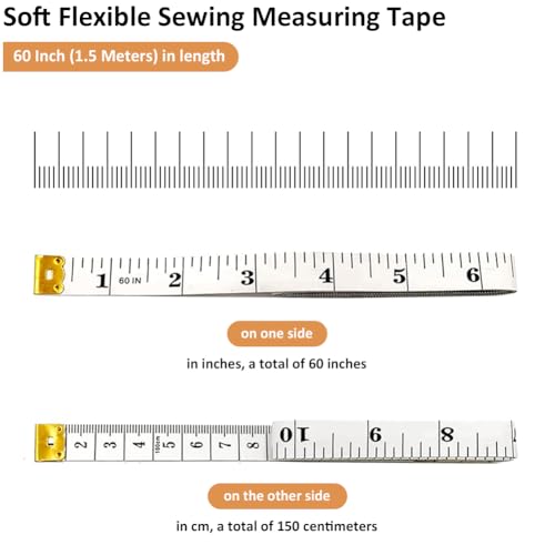 3-Pack Flexible Tape Measure Accurate Dual Scale Soft Measuring Tape for Sewing Tailor Craft Ruler, Perfect for Body Measurements, Weight Loss, Clothing, Seamstress, Sewing Supplies, 150cm/60 inch - color: Yellow