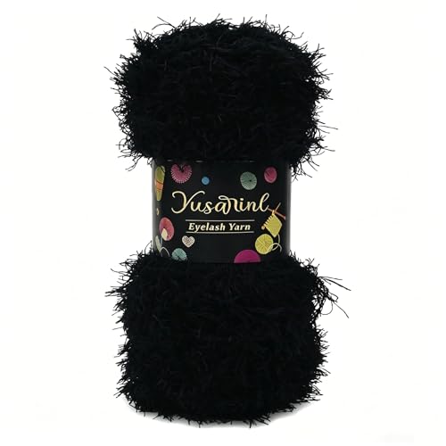 (23 Colors Available) Yusarinl Eyelash Yarn Fluffy 100% Polyester 3,35oz 130 Yards, Fun Fur Yarn for a Border, toy's Hair or Beard-Black - color: Black, size: 1 Skein