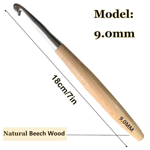 Beech Wood Crochet Hooks, 9mm Ergonomic Handle Long Crochet Needles | Comfortable Smooth Crochet Hooks Perfect for Hand DIY Crocheting Yarn, for Beginners and Experienced Crochet Lovers - size: 9mm