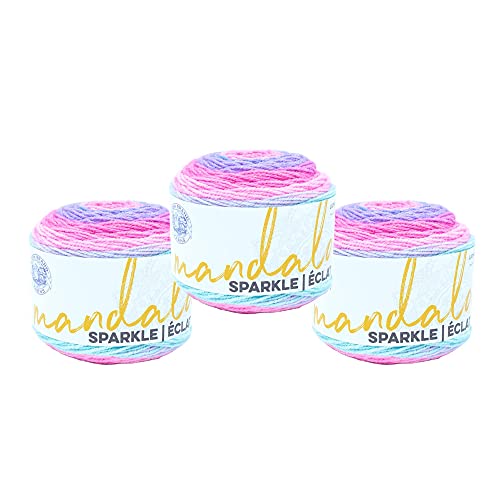 (3 Pack) Lion Brand Yarn Mandala Sparkle Yarn, Draco | Variegated Light DK Acrylic Knit & Crochet Fiber, Baby Projects, Glitter Blankets, Colorful Cloths, Triangle Shawls - color: Draco, size: 3 Pack