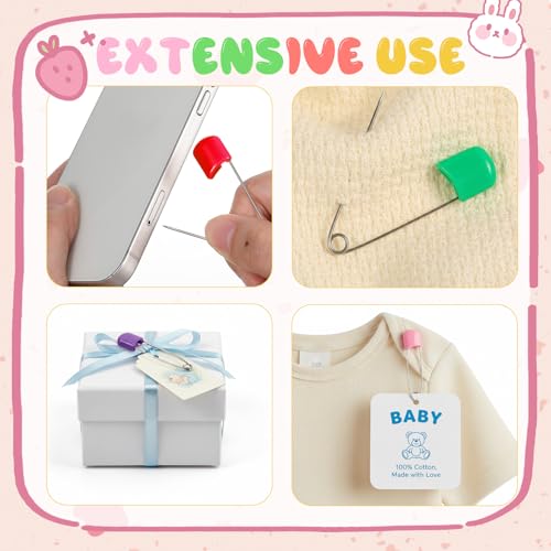 WILLBOND 100 Pcs Large Safety Pins for Clothes,with Bag, Multicolored | Plastic Head with Locking Closures, Heavy Duty Nappy Pins Hooks, 2.2 Inch Fasteners, Stainless Steel, Velvet Bag - color: Multicolored