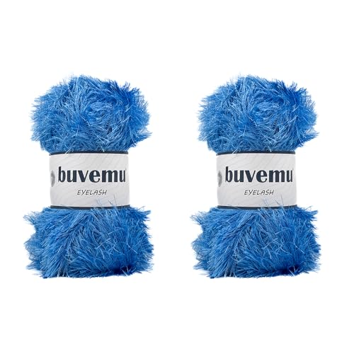 Eyelash Fun Fur Yarn for Crochet, Knitting & Crafts, Blue, 2-Pack | 100% Polyester, 100 g (3.53 oz), 175 yd (160 m), Ideal for Amigurumi, Graduation Leis, Bags, Rugs, Scarves & Plush Toys - color: Blue, size: 2 Pack
