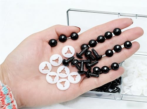 ARTCXC 50pcs 10mm Solid Black Safety Eyes for DIY Crochet Amigurumi | Plastic Craft Eyes with Washers for Crocheting of Puppet Bear Stuffed Animals Dolls DIY Projects.50pcs Eyes + 50pcs Washers - size: 10mm