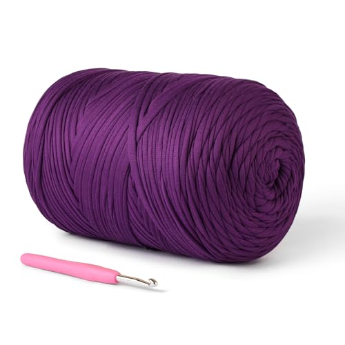 (800g/228yds) T Shirt Yarn, Soft Tshirt Crochet Yarn for Crafts and DIY Knitting Crocheting Cloth/Bag/Basket/Coaster, 100% Polyeste Elastic Fabric Chunky Thick Yarns for Crocheting (Violets) - color: Violets