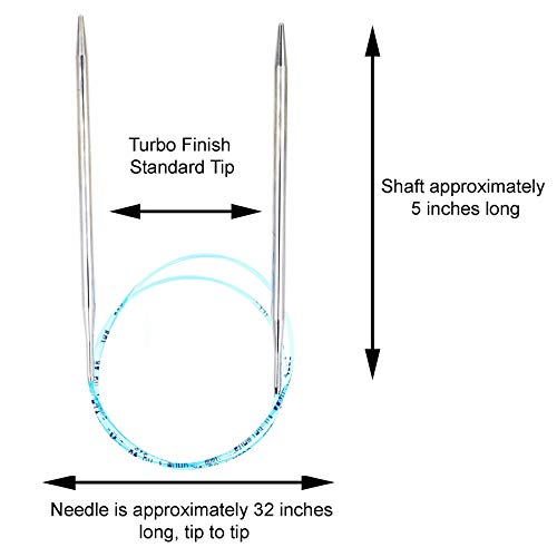 addi Skacel Turbo Original 32 Inch US - (2.75mm) Circular Knitting Needles | Ultra-Slick Finish, Slightly Blunt Tip, Memory-Free Blue Cords, Seamless & Snag-Free Joins, 10 Stitch Markers - size: US -- (2.75mm), 32 in. (80cm)