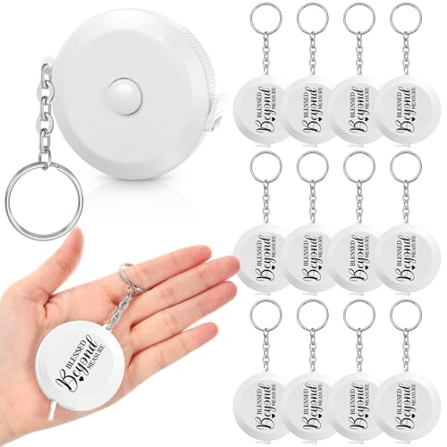 12 Pack Christian Keychain Measuring Tape Ruler Retractable Measure Tape Women Christian Favor for Body Sewing Fabric Tailor Cloth Craft Medical Measurement(White) - color: White