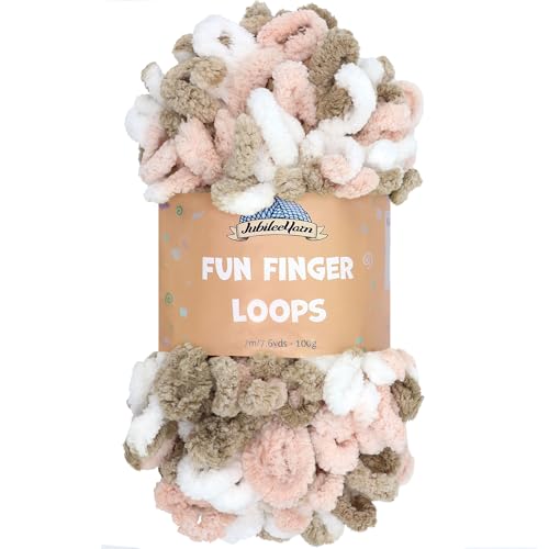 JubileeYarn Fun Finger Loops Yarn - 100g/Skein Jumbo Polyester Team Spirit - Pink Brown White - 1 Skein - color: 012 Pink Brown White, size: 1 Skein