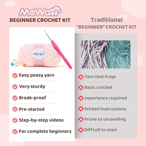 Mewaii Crochet Kit for Beginners, 3 Pack Axolotl Craft Set | 40% Extra Yarn, Video Tutorial, Pre-Started Piece, Beginner Friendly, Family Craft Gift for Adults & Kids - color: Pink and Purple