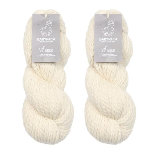100% Baby Alpaca Yarn Wool Bare Yarn Wool Undyed 2 Hank Set Bulky Weight - Heavenly Soft and Perfect for Knitting and Crocheting (Ivory, Bulky Undyed - 200 Grams) - color: Ivory, size: Bulky - 200g Undyed Hanks
