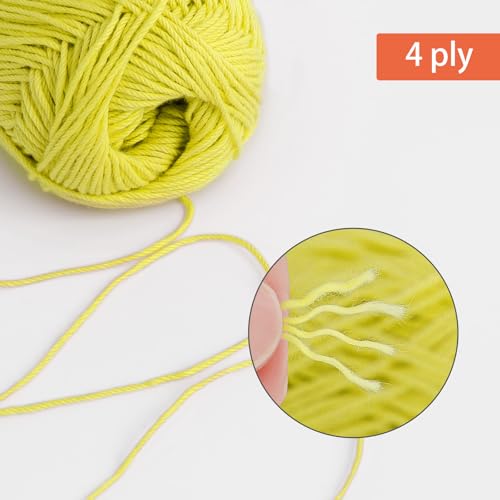 NICEEC 4 Skeins Soft Baby Cotton Yarn- Bright Yellow | 4 Ply, DIY Craft, Fingering Weight, Blanket Yarn for Crochet & Knitting, Total 700yds/7.05oz - color: Bright Yellow