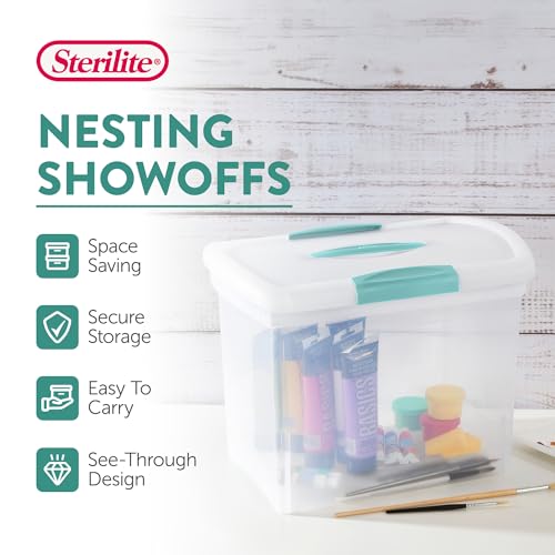 Sterilite Large Nesting ShowOffs™, Clear Bin w/Latch Lid & Handle, 6 Pack | Heavy-Duty and Stackable Utility Box Containers for Home, Office, Cabinet, Closet, Bedroom, and Basement Organization - size: Large, style: 6 Pack