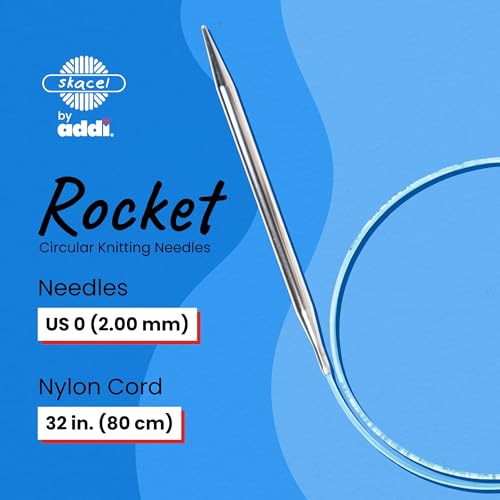 skacel by addi Circular Knitting Needles, 32 Inch (80 cm) Rocket Round Plated Brass Knitting Needle Pair with Nylon Cord, 2 mm (US Size 0) - size: 2.00 mm