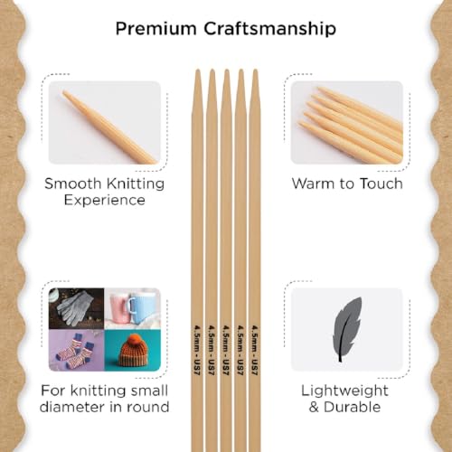Knitter’s Pride Bamboo Luxe Double-Pointed Needles 8"" (20cm) – US Size 7 (4.5mm) - size: 4.50mm