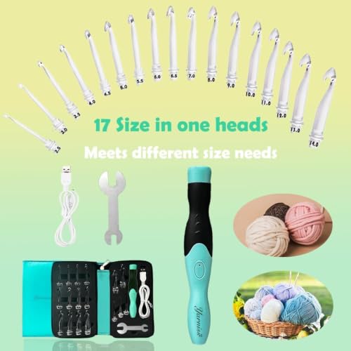 Yarniss 17 Sizes Lighted Crochet Hooks Set with Case 2.5mm~14.0mm | Rechargeable Crochet Hooks with USB Cable,Glow In Dark Better for Night Crocheting - color: Blue-17 Size with Light