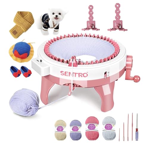 SENTRO Knitting Machine 48 Needles, Smart Circular Knitting Machine, Double Knitting Loom Machine for Adults Beginners,DIY Knitting Board Rotating Machine for Hat, Scarves, Socks - color: 48 Pink