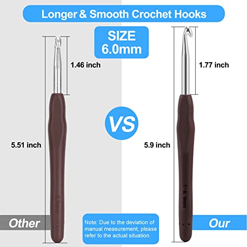 Vodiye Professional Extra Long 6mm Crochet Hooks Set, Ergonomic Handle, for Beginners and Experienced Lovers - size: 1pc - 6mm