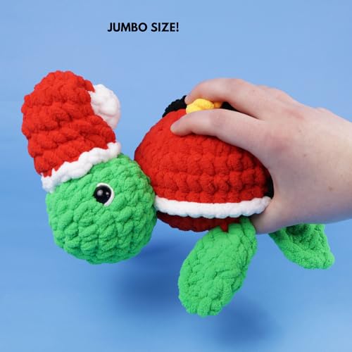 Needzo Christmas Crochet Kit Large Santa Sea Turtle, Everything Included, Step-by-Step Video Tutorials, DIY Knitting Supplies