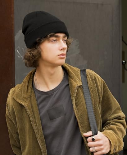 100% Cotton Beanie Hat Winter Hats Women Men Warm Knit Beanies | Double Layer Warmth ,Ultra-Soft Itch-Free Pure Cotton Knitted, Cuffed & Uncuffed Fisherman Slouchy Skull Cap for Womens Mens - color: 2pcs-(black + Green)