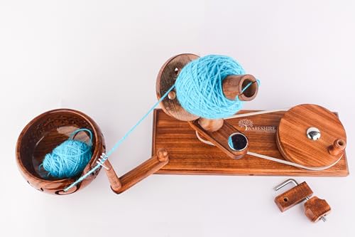 WARESHIRE Yarn Bowl and Ball Winder Combo Wooden Handmade Hand Operated | Natural Yarn Ball Winder Large Center Pull Cake with Wooden Yarn Bowl 6x3 inches | Yarn Ball Holder (Bowl+Antique) - color: Bowl+Antique