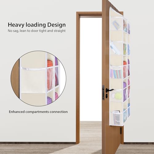Univivi Hanging Yarn Storage Organizer with Side Pockets, 5 Tiers, Beige | 10 Clear Compartments, 10 Mesh Side Pockets, Large Capacity Hanging Yarn Organizer for Crochet Hook and Yarn Ball Storage - color: Beige, size: 5 LAYER
