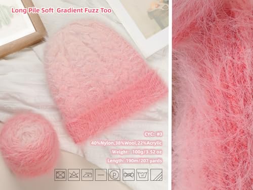Snowbaby Wool Acrylic Blend Long Pile Yarn,(Worsted) Long Gradient Yarn for Knitting and Crocheting DIY Scarves, Shawls, Blankets, and Clothing, 2x3.52oz/100g 207yds(01-Sakura) - color: J01-Sakura