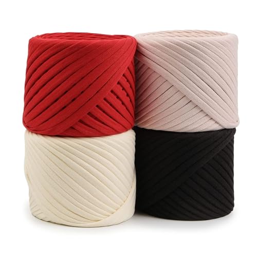 Bobilon 7-9 mm T-Shirt Yarn Kit - 4 Cotton Balls, Crochet - Paris Set | 4 matching cotton t shirt yarn balls, 54 yds each (216 total), 7-9 mm; ideal for crochet bags and baskets - color: Paris