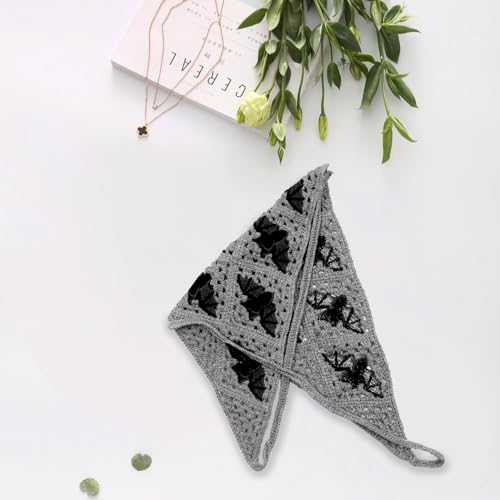 Crochet Bat Design Hairband,Triangle Head Scarf for Girls,Knitted Headband Headscarf for Women,Crochet Hair Bandana Kit - color: bat