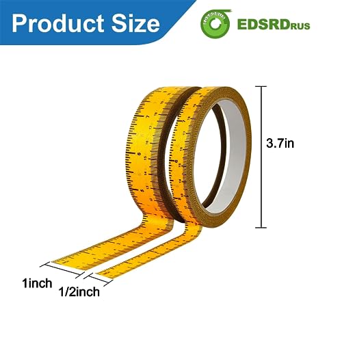 EDSRDRUS 2 Pack Ruler Tape 1/2, 1 inch No Gap Masking Tape Measure, Repeating 12inch Imprint Adhesive Tape Measure, No Residue & Waterproof Ruler Tape for Painting, Sewing & DIY (Yellow) - color: Yellow, size: No Gap - (1/2in+1in) * 45Yard