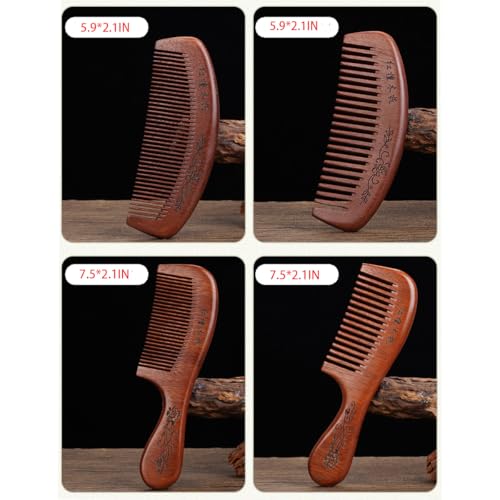 Wooden Hair Comb Set,labor comb, Wide Tooth and Fine Tooth Detangling Combs, Brown, 2 Pack (Medium) - size: Medium