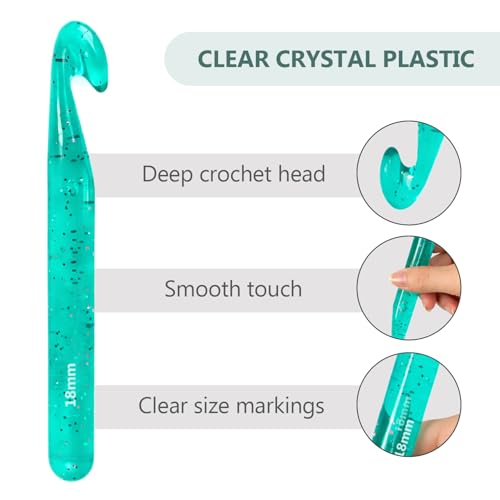 Mellobello Colorful Crystal Large Crochet Hooks Set 12-25MM, Ergonomic Crochet Kit for Beginners & Chunky Yarn Projects