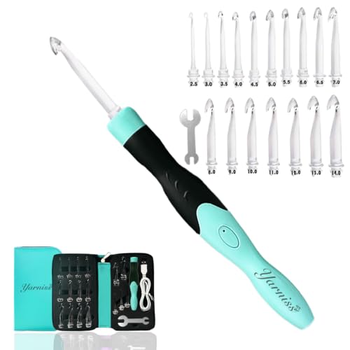 Yarniss 17 Sizes Lighted Crochet Hooks Set with Case 2.5mm~14.0mm | Rechargeable Crochet Hooks with USB Cable,Glow In Dark Better for Night Crocheting - color: Blue-17 Size with Light