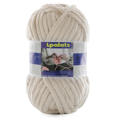 #6 Super Bulky Blanket Beige Yarn - Chunky Chenille Yarn for Crocheting | Baby Blanket Yarn (Each 3.5oz/100g, 71yds/65m) - Polyester - Thick Plush Fluffy Yarn for Crochet Amigurumi Blankets - color: Beige