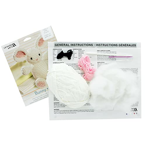 LEISURE ARTS Little Crochet Friend Animals Crochet Kit, Bunny, 8", Complete Kit, Learn to Animal Starter Kit for All Ages, Includes Instructions, DIY Amigurumi Kits