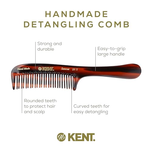Kent 21T Large Detangling Comb, Double Wide Tooth for Curly Wavy Hair, Detangler Comb for Wet and Dry Hair, Saw-Cut and Hand Polished Made in England - color: Tortoiseshell, size: 6 Pack